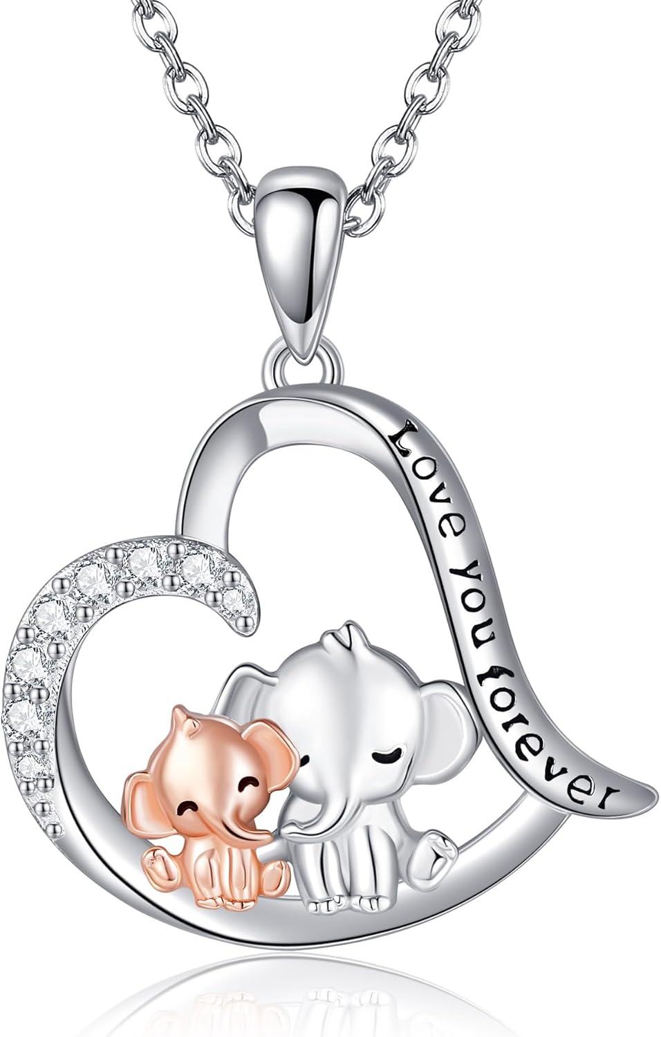 Sterling Silver Animal Necklace Frog Fox Ladybug Cat Pig Dinosaur Penguin Turtle Koala for Women Mom Daughter Wife-Elephant