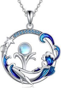 wholesale 925 Sterling Silver Blue Enamel Wave Whale Pendant Necklaces for Women Ocean Theme s 48cm Chain Length-Whale