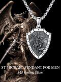 wholesale S925 Sterling Silver Archangel Saint Michael Protect Us Shield Cross Pendant Necklace-0-4