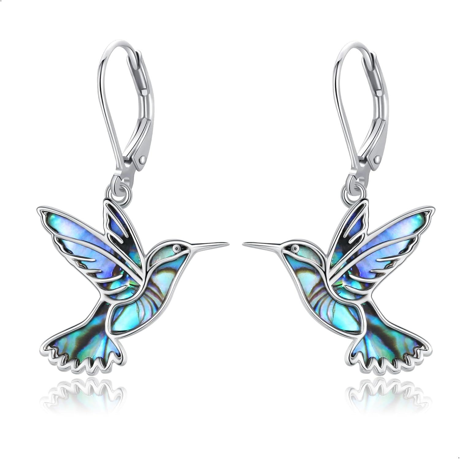 wholesale Sterling Silver Hummingbird Dangle Earrings Bird Jewelry Gifts-Leverback Style-Abalone Shell