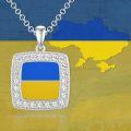 wholesale 925 Sterling Silver Square Blue and Yellow Ukraine Flag Pendant Necklace with Cubic Zirconia - Peace Style  for Women & Girls-0-4