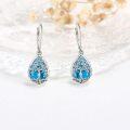 wholesale 925 Sterling Silver Blue Turquoise & Black Tourmaline Tree Of Life Drop Earrings-0-1