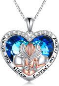 wholesale 925 Sterling Silver Heart-Shaped Blue Crystal Pendant Necklace with Angels and Always My Sister Forever my Friend Inscription - Gifts for Sisters/Mom/Daughter-0-0