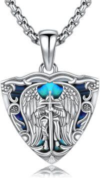 wholesale 925 Sterling Silver Angel with Sword and Cross Pendant Necklace for Men & Women-Saint Michael