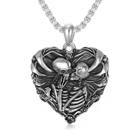 TOUPOP Sterling Silver S925 Skull Skeleton Lover Gothic Necklace-undefined