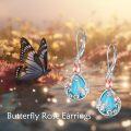 wholesale 925 Sterling Silver Butterfly & Flower Drop Earrings w/ Turquoise Gemstones-0-1