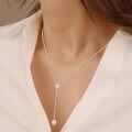 wholesale 925 Sterling Silver Pink Pearl Y-Necklace for Women - Elegant Trendy Minimalist Chain -0-3