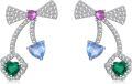 wholesale 925 Sterling Silver Blue and Green Heart Stone Bow Tie Studs for Women-0-0