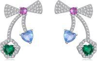 wholesale 925 Sterling Silver Blue and Green Heart Stone Bow Tie Studs for Women-Bow-Pink