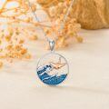 wholesale 925 Sterling Silver Round Pendant with Stingray and Waves Design - Ocean Themed Necklaces for Women & Men-0-1