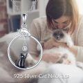 wholesale 925 Sterling Silver Black Cat with Circle Design and CZ Stone Pendant Necklace Gift for Women-0-2