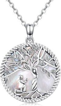 wholesale 925 Sterling Silver Mother-of-Pearl Tree of Life with Cross Pendant Necklace Gift for Women-B-Proposal-White fritillary