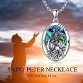 wholesale 925 Sterling Silver Saint Peter Protect Us Pendant with Abalone Shell and Crosses on Chain for Men Women Catholic  47cm Length-0-4