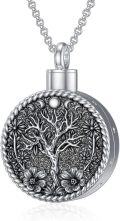 wholesale 925 Sterling Silver Tree of Life Round Cremation Keepsake Pendant Necklace-0-0