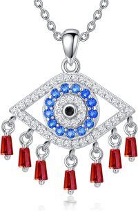 wholesale Sterling Silver Birthstone Evil Eye Necklace Greek Protection Pendant-1