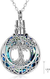 wholesale 925 Sterling Silver Blue Crystal Tree of Life Cremation Jewelry Keepsake Pendant Necklace with Funnel and Fill Tool-A-Blue crystal