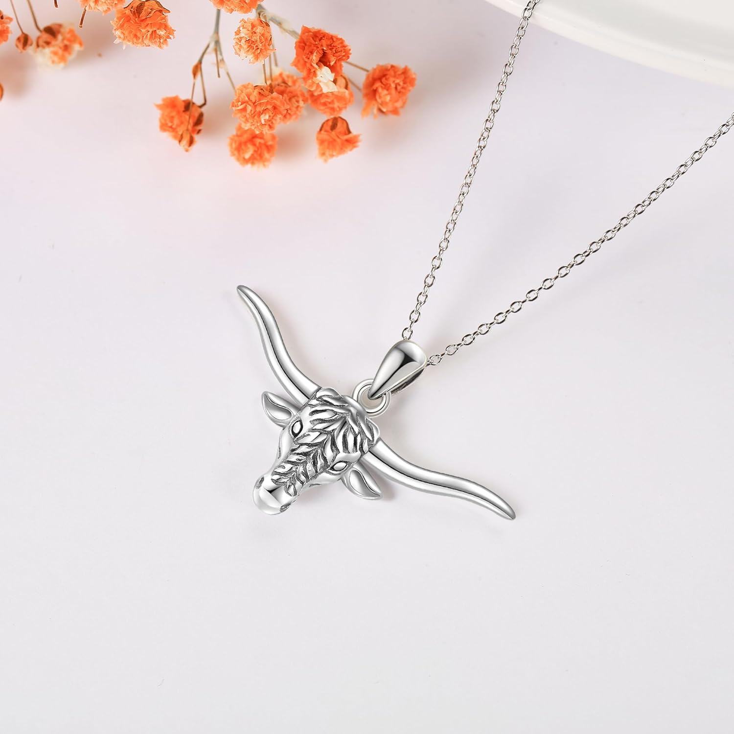 wholesale 925 Sterling Silver Bull Head Pendant Necklace with Chain for Women Men  48cm Length-0-1