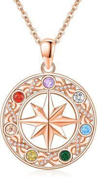 wholesale Rose Gold 925 Sterling Silver 7 Chakras Compass Necklace with Colorful Stones and Infinity Symbol for Yoga Gifts-Chakra Necklace Rose Gold Plated