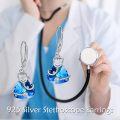wholesale  S925 Sterling Silver & Austrian Bermuda Blue Crystal Heart Stethoscope Pendant Jewelry Gift for Nurses Doctors Medical Staff-0-3