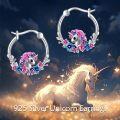 wholesale 925 Sterling Silver Unicorn Floral Huggie Hoop Earrings - Cute Animal Design Jewellery Gift for Girls and Women-0-5