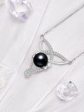 wholesale 925 Sterling Silver Claddagh Trinity Knot with Black Pearl Pendant Necklace for Women 45cm Chain Length-0-1