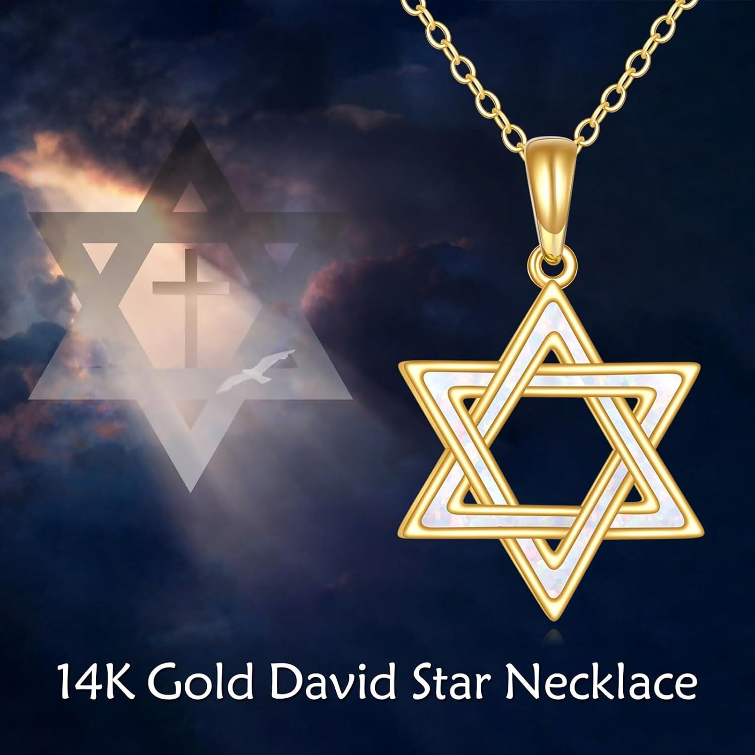  14K Gold White Opal Star of David Pendant Jewelry Gift for Women ( )-0-5
