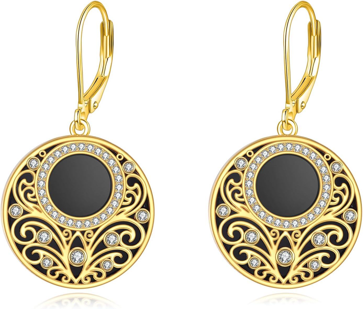 Sterling Silver Celtic Teardrop Filigree Earrings Jewelry Gifts for Women-Black Onyx Filigree Earrings
