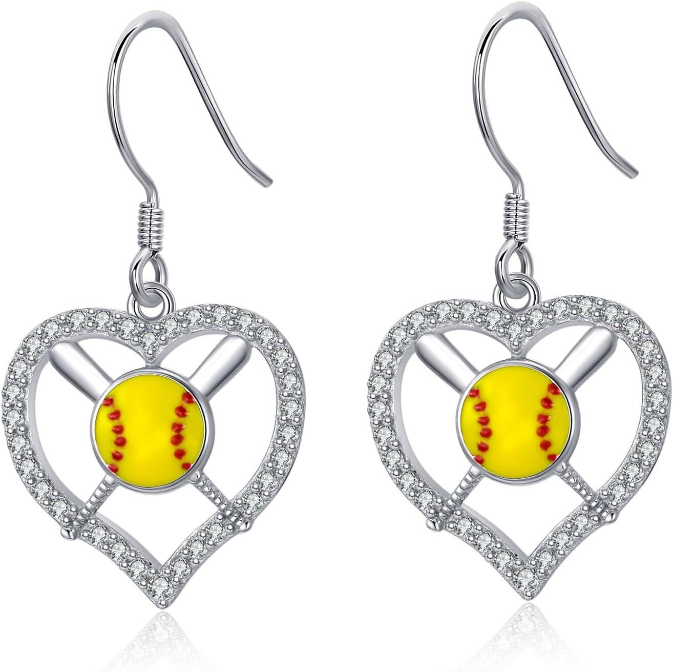  Sterling Silver Sports Earrings for Women Soccer Basketball Volleyball Softball Football Tennis Dangle Jewelry -Softball