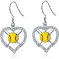 wholesale 925 Sterling Silver Heart-Shaped Softball Drop Earrings for Women Sportswear Accessories-0-0
