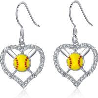 wholesale 925 Sterling Silver Heart-Shaped Softball Drop Earrings for Women Sportswear Accessories-Softball