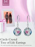 TOUPOP Sterling Silver Austrian Crystal Tree Of Life Birthstone Dangle Earrings-0-3