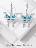 wholesale 925 Sterling Silver Blue Crystal Butterfly Leverback Drop Dangle Earrings for Women-0-2