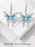 wholesale 925 Sterling Silver Blue Crystal Butterfly Leverback Drop Dangle Earrings for Women-0-2