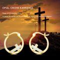 wholesale 925 Sterling Silver Opal Cross Huggie Hoop Earrings for Women and Girls-0-5