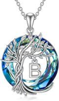 wholesale Sterling Silver Crystal Tree of Life Initial Necklace Mother s Day Gift - Rhodium Plated-0-60