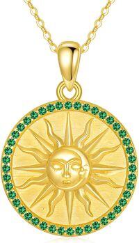wholesale 925 Sterling Silver Gold Plated Sun Coin Necklace for Women with Birthstone Celestial Jewelry Gift-05-May