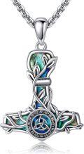 wholesale 925 Sterling Silver Viking Thor's Hammer Necklace w/Tree of Life & Vegvisir Charm for Men Women Norse Mythology s -0-0
