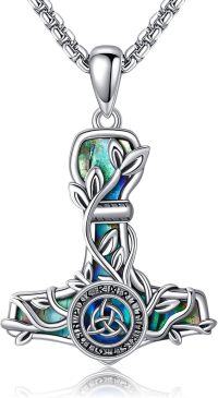 wholesale 925 Sterling Silver Viking Thor's Hammer Necklace w/Tree of Life & Vegvisir Charm for Men Women Norse Mythology s -Viking celtic Knot