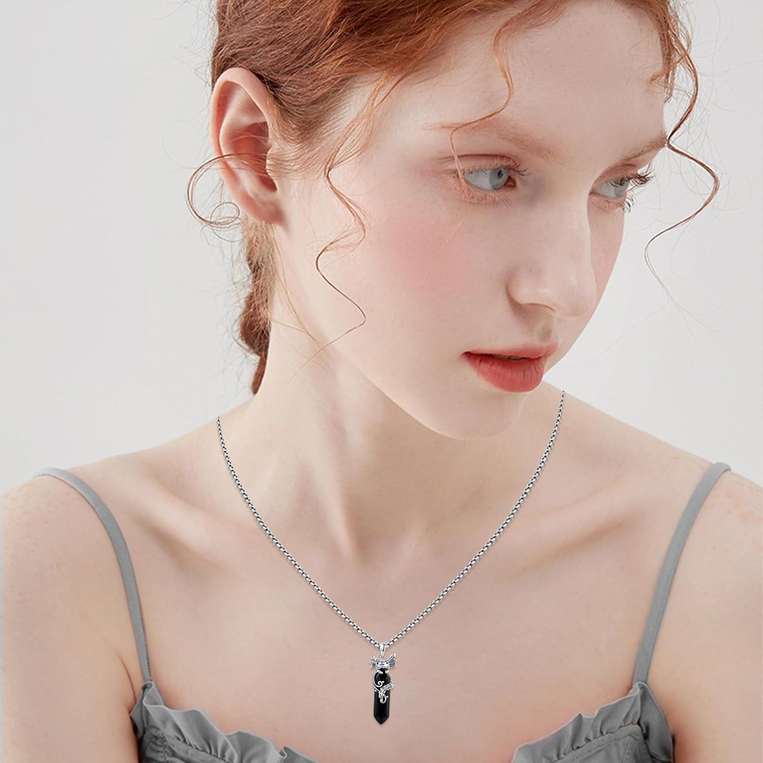 wholesale 925 Sterling Silver Gothic Black Crystal Axolotl Pendant Necklace for Women Men Gifts-0-3