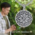 wholesale 925 Sterling Silver Black Onyx Lotus OM Triquetra Round Pendant Necklace-0-6