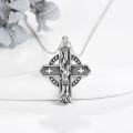 wholesale 925 Sterling Silver Saint Michael Archangel Cross Pendant Necklace with Black Leather Chain and White Stones-0-4