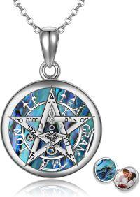 wholesale 925 Sterling Silver Abalone Shell Tetragrammaton Pentacle Locket Necklace for Women Girls Pagan  48cm Chain Length-Locket-Tetragrammaton