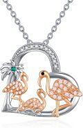 wholesale 925 Sterling Silver Flamingo Family Heart Pendant Necklace with Chain (18+2) - Gifts for Women & Moms on Valentine's Day Mothers' Day Birthdays and Christmas-0-0