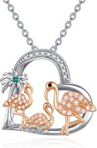 wholesale 925 Sterling Silver Flamingo Family Heart Pendant Necklace with Chain (18+2) - Gifts for Women & Moms on Valentine's Day Mothers' Day Birthdays and Christmas-Three Flamingos
