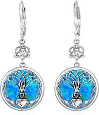 wholesale 925 Sterling Silver Blue Opal Celtic Tree Of Life Claddagh Triskele Trinity Knot Leverback Dangle Drop Earrings For Women Vintage Lucky -Claddagh-Blue Opal