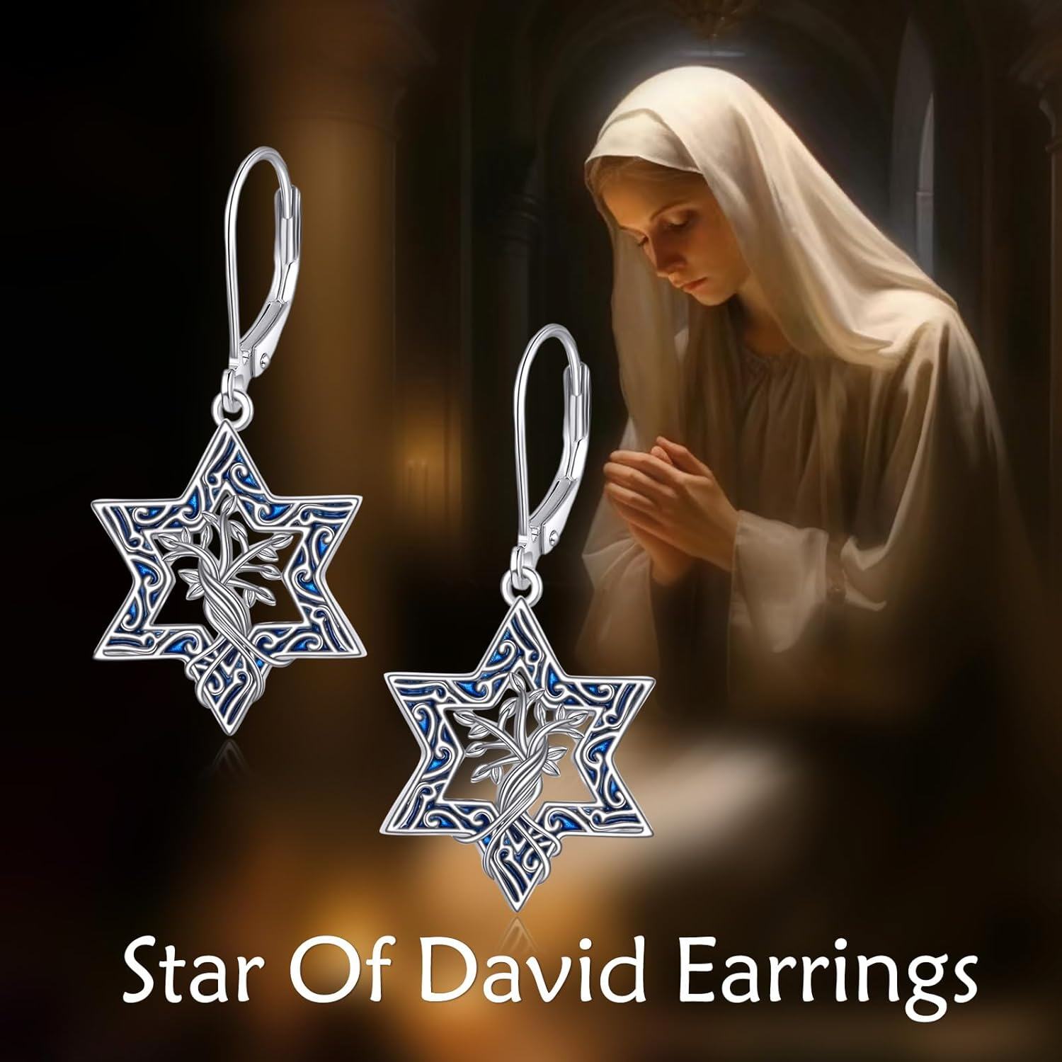 925 Sterling Silver Blue Enamel Star of David Dangle Earrings for Women Mothers Day GiftÓÌÌ«½ÌÊÎÆ·Ä¸Ç×½ÚÀñÎï-0-1