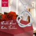TOUPOP 925 Sterling Silver Heart Initial Double Heart Pendant Necklace Birthday Christmas Gifts For Women-0-2