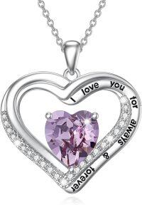 wholesale 925 Sterling Silver Purple Crystal Heart Love Knot Pendant Necklace for Women Gifts-I Love You for Always and Forever