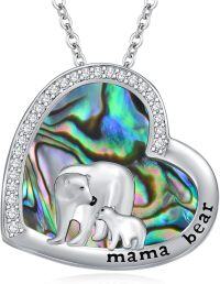 wholesale 925 Sterling Silver Abalone Shell Heart Pendant with Polar Bears and Cub - Mama Bear Family  for Women-Two-Bear