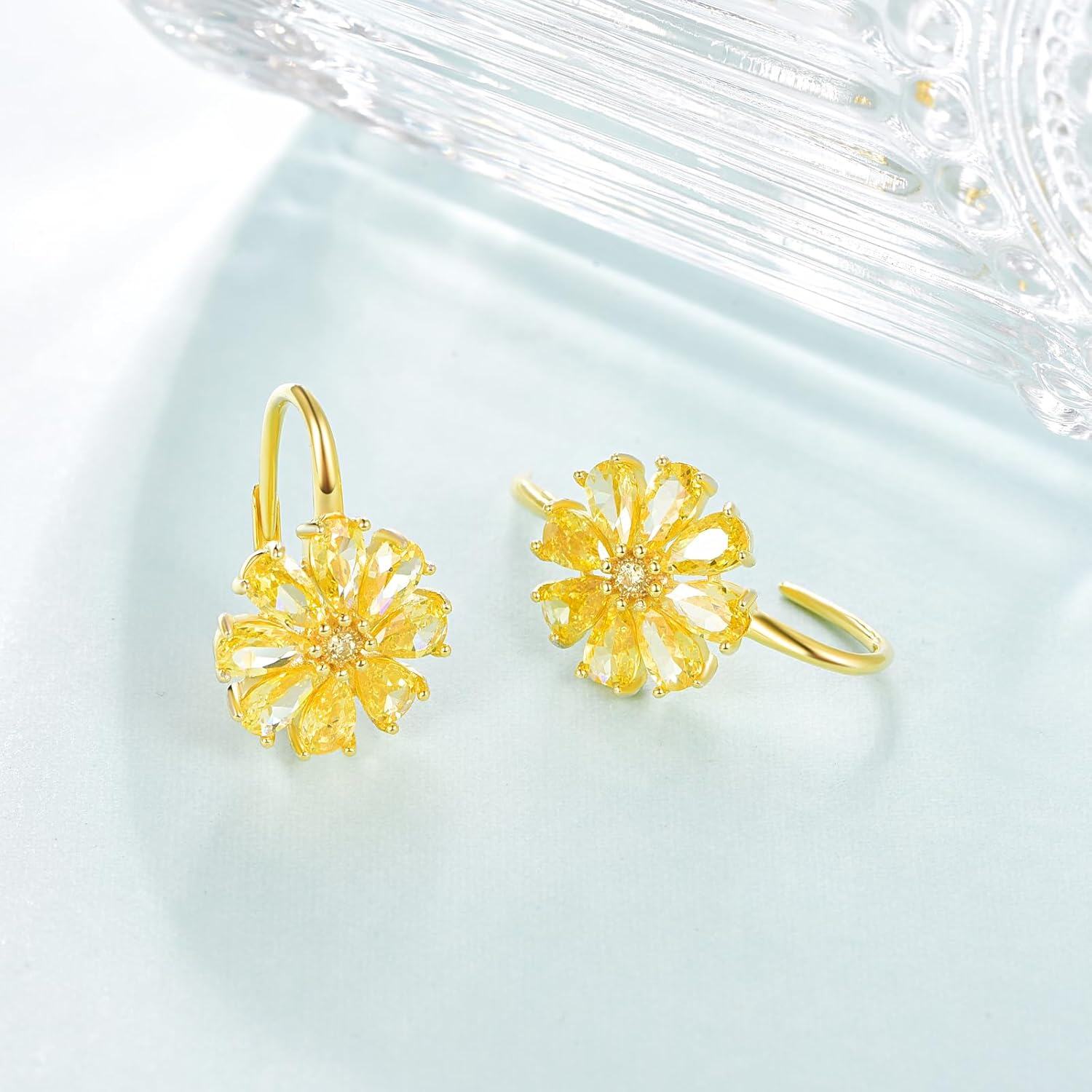 wholesale 14K Gold Daisy Dangle Earrings with Crystal, 12mm, 3g, Nickel-Free, Hypoallergenic, Gift for Her-0-1